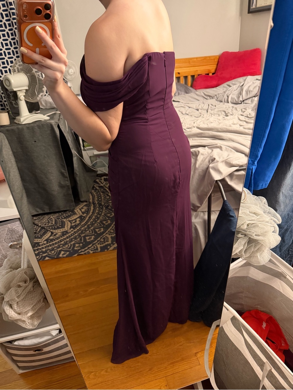 NWT! One-Shoulder Ruched Evening Gown in Deep Plum - Picture 4 of 5
